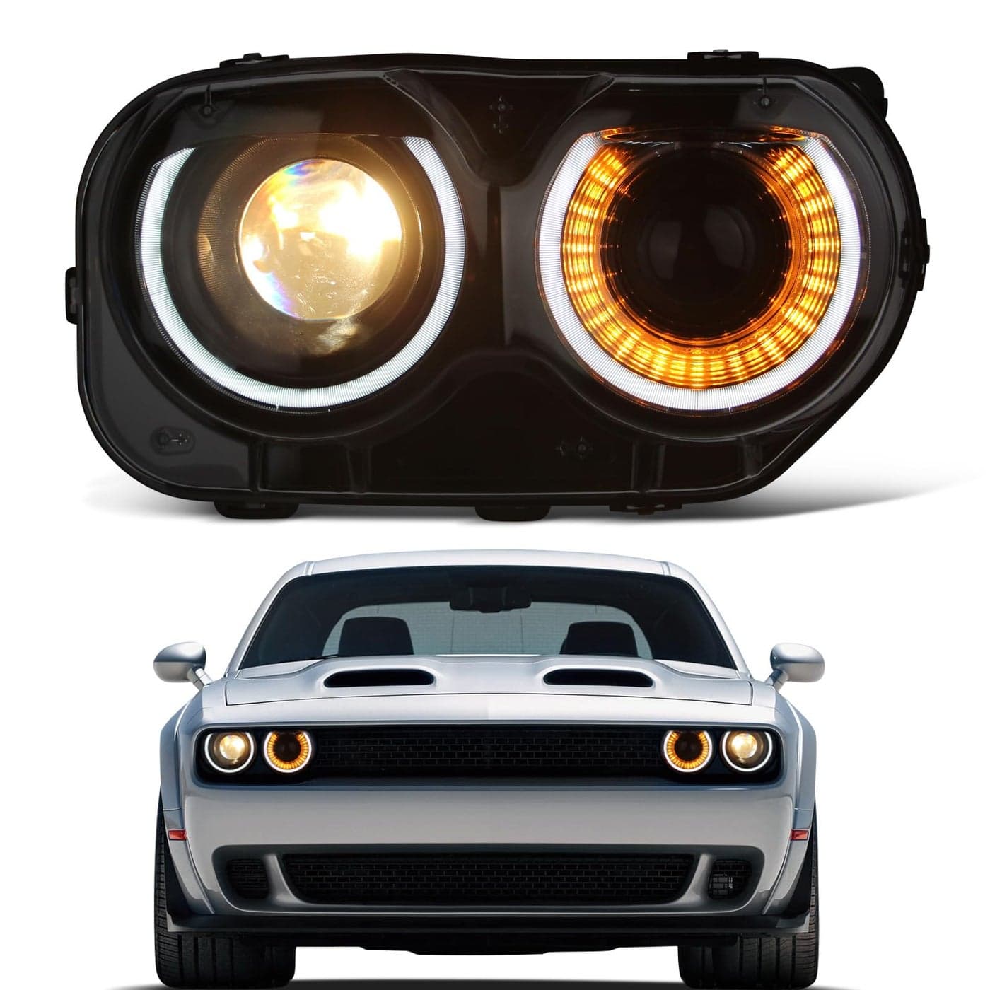 KNSPEC Headlight Assembly Compatible With Dodge Challenger 20152021 Black Housing Halogen Head Lights Replaceable Right Passenger Side 68174064AF CH2503267 Headlight