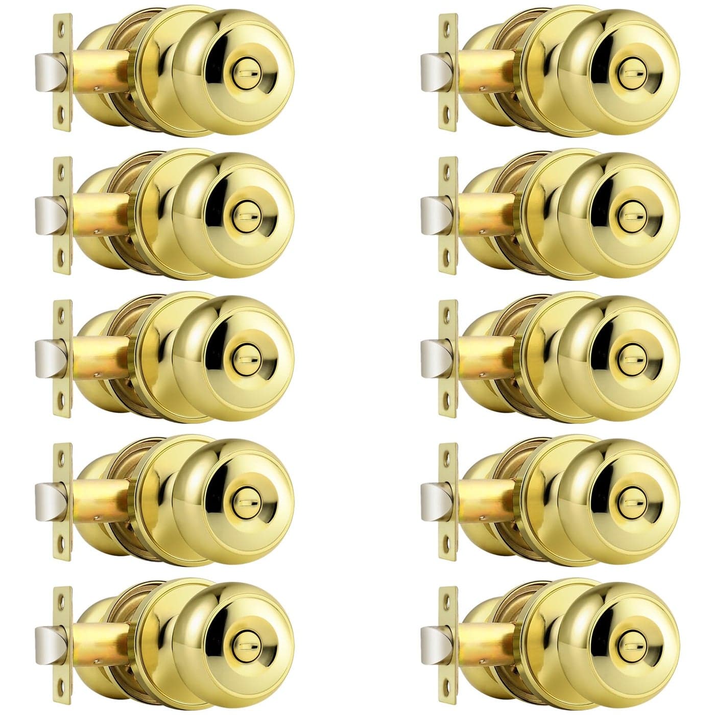 Probrico Polished Brass Privacy Interior Door Knobs Bed and Bath Keyless Door Locksets 10 Pack
