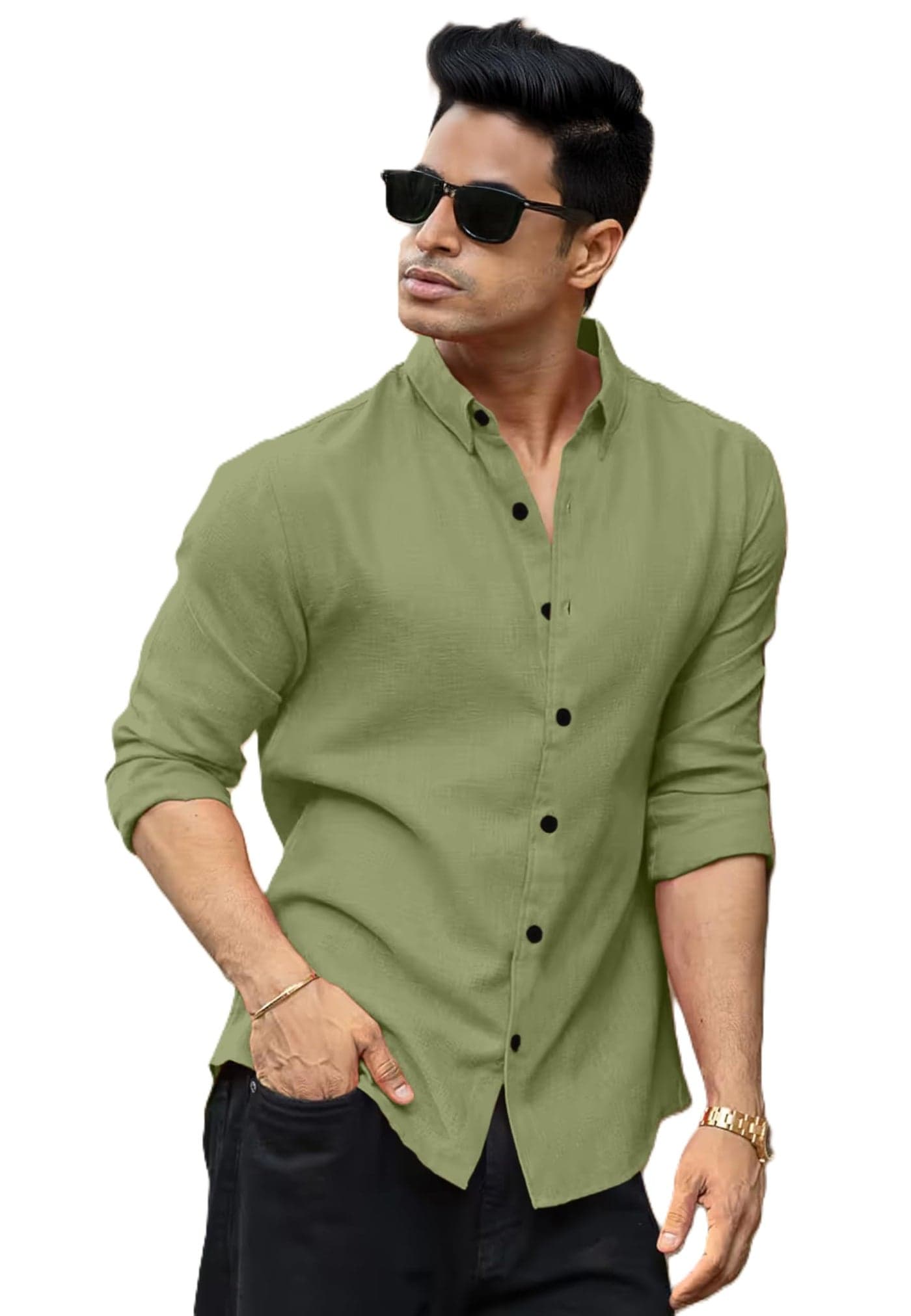 RAIZAX Cotton Bland Shirt Collar Half Sleeve Regular Fit Casual Shirt for Man| Cotton-Linen Type Casual Shirt for Men | Casual Wear Shirts for Men (in, Alpha, M, Regular, Olive Green)