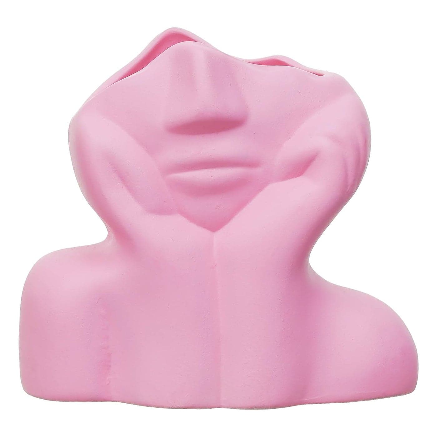 Decorative Face Sculpture Vase Pink Ceramic Art Piece