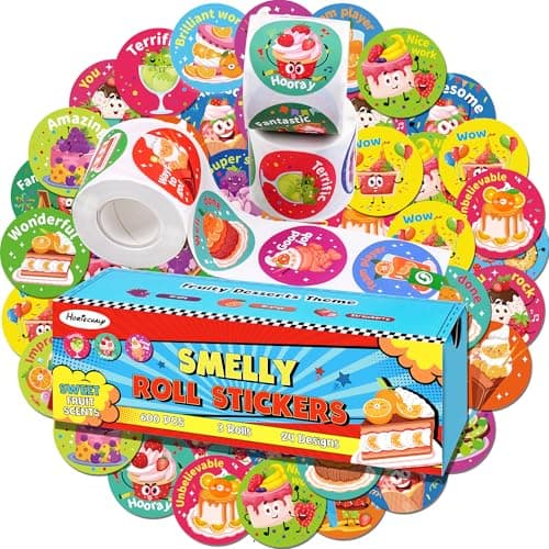 HORIECHALY 3 Rolls Scratch and Sniff Scented Stickers for Kids, 600 Pcs Motivational Reward Classroom Scented Stickers, Smelly Encouragement School Sticker for Teachers, Students(1.57")
