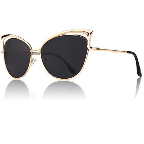 GQUEEN Women's Oversized Polarized Metal Frame Mirrored Cat Eye Sunglasses MT3