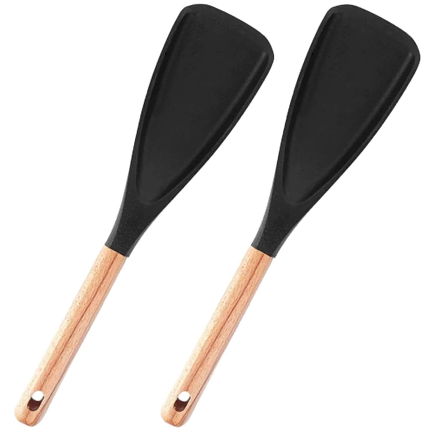 Cedar and Ash Spoonula,Multifunction Spatula Cooking Spoon,Non stick Flat Serving Spoons, Heat Resistant Kitchen Cucharras for Mixing, Stiring, Scooping, Scraping, Basting (2 Black)