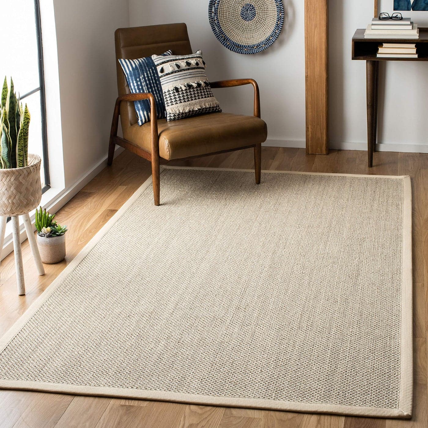 SAFAVIEH Natural Fiber Collection Accent Rug 3 x 5 Marble Beige Border Sisal Design Easy Care Ideal for High Traffic Areas in Entryway Living Room Bedroom NF143C