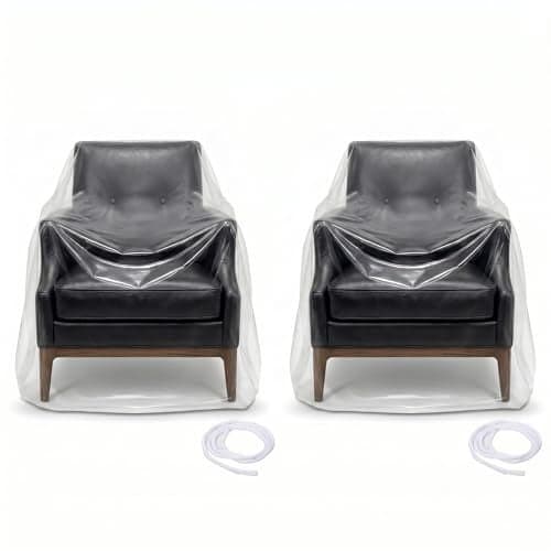 2 Pack Recliner Chair Covers for Moving & Storage, 4 Mil Thick Plastic Chair Cover Protectors, Waterproof Clear Furniture Cover for Armchair Furniture, Heavy Duty Cat Scratching Protector, 65x43x35"