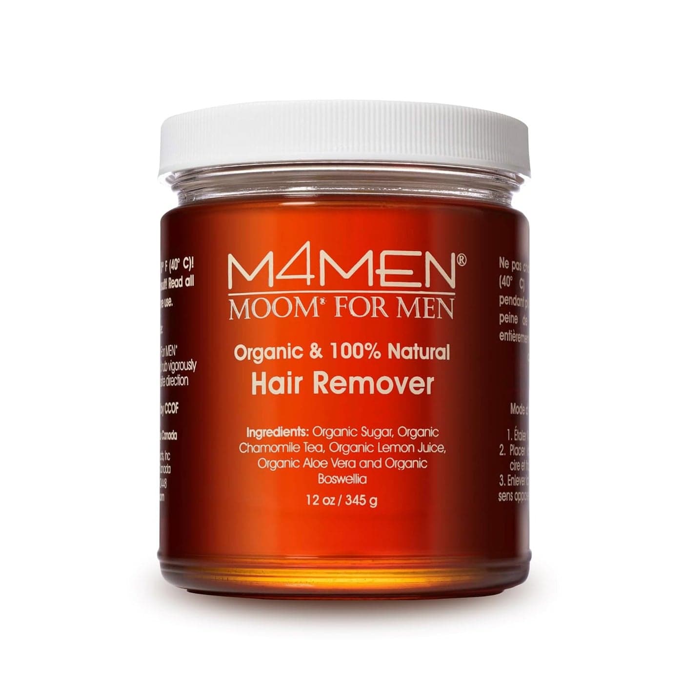 MOOM Organic Hair Removal Sugar Wax for Men with Aloe Vera Chamomile Soft Wax for Sensitive Skin Men Hair Perfect for Back Chest Eyebrow Body 12 oz Jar Strips Sticks NOT Included