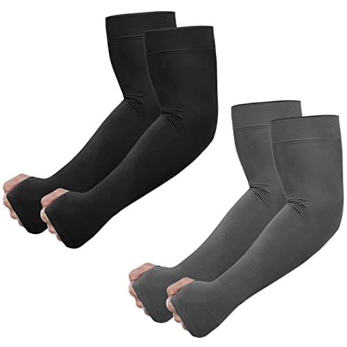 Newbyinn UV Sun Protection Arm Sleeves with Thumb Hole for Men Women Youth, Cooling Sleeve to Cover Tattoo, Mid-Compression