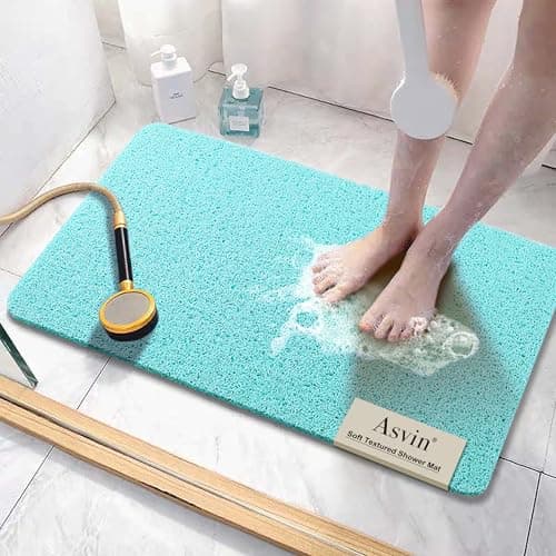 Asvin Soft Textured Bath, Shower, Tub Mat, 24x32 Inch, Phthalate Free, Non Slip Comfort Bathtub Mats with Drain, PVC Loofah Bathroom Mats for Wet Areas, Quick Drying