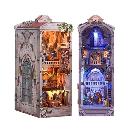 Tonecheer DIY Book Nook Kit for Adults DoubleSided Booknook Wooden 3D Puzzle Bookend Miniature House Kit Fantasy Bookshelf Decor with Dust Cover and LED Light for Birthday Gifts Monster Carnival
