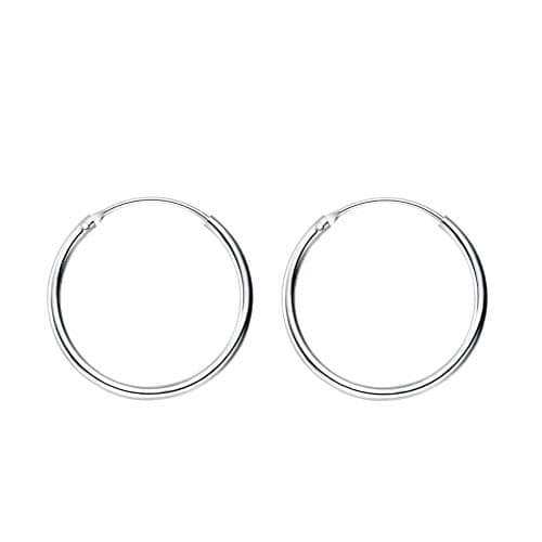 Fashion Thin Endless Sterling Silver Small Hoop Earrings for Women Teen Girls Continuous Round Huggie Hoops Hypoallergenic 14mm 16mm 18mm 20mm