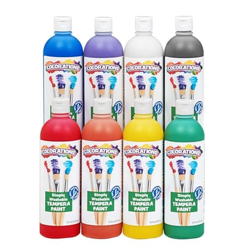 Colorations ParabenFree Simply Washable Tempera Paint Rainbow Plus 8 Pack Matte Finish Classroom Supplies Vibrant Colors NonToxic Washes Off Easily School Craft Art Supply Set Each 16oz