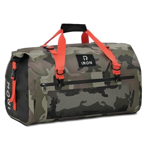 BORLENI Waterproof Motorcycle Dry Duffel Bag Luggage Tail Bag with Large Storage Space,Roll Top Closure, Shoulder Straps, Inner Pocket and Mesh Pocket for Motorcycling Travel Camping(Camouflage,70L)