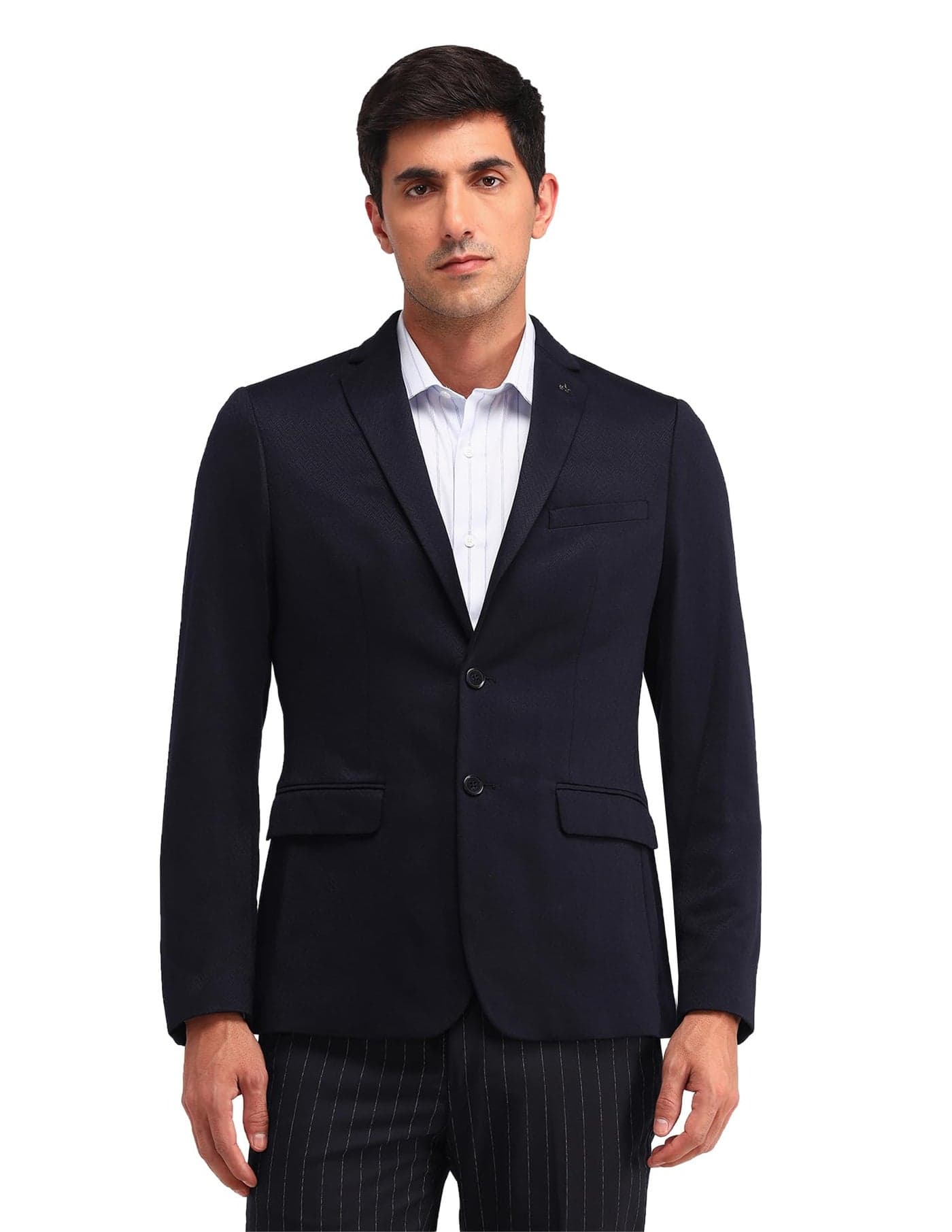 Arrow Men's Blue Chevron Notch Collar Long Sleeve Formal Polyester Slim Fit Blazer (ARAIBZ5069_Blue_38)