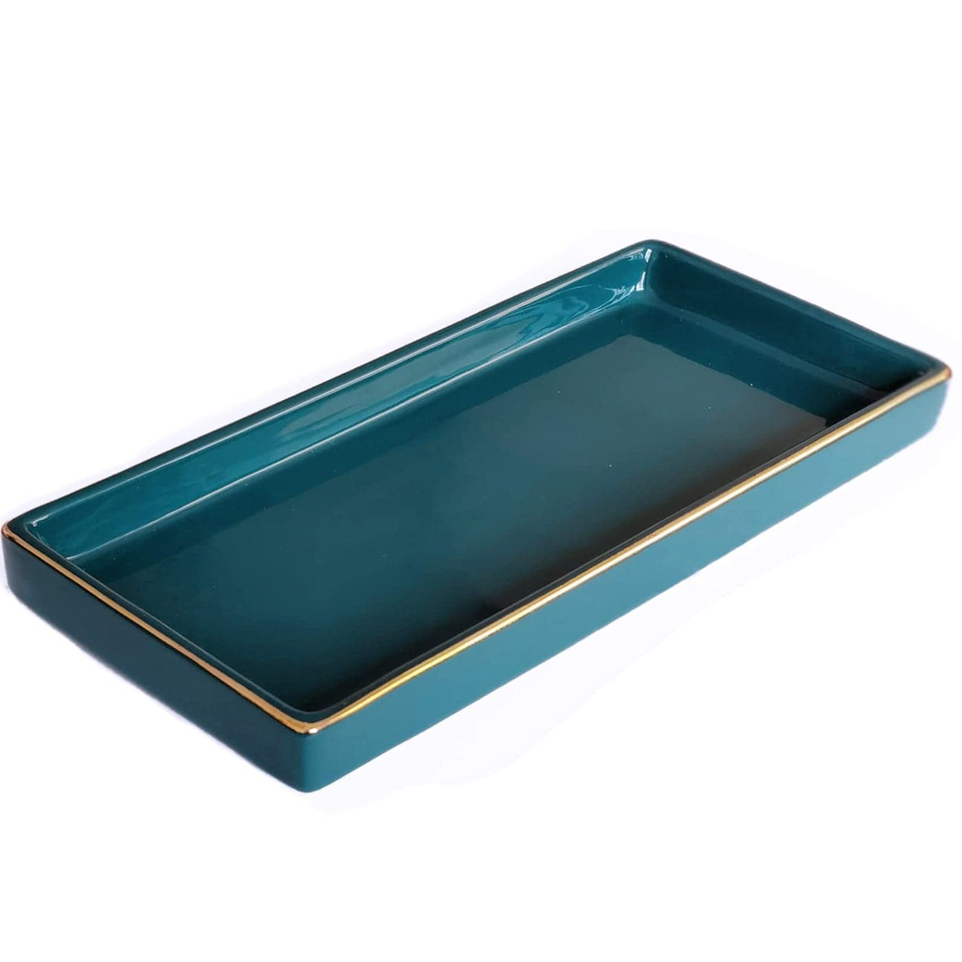 10 x 5 Ceramic Bathroom Tray for Countertop Decorative Vanity Tray for Dresser Tops Small Rectangular Trays for Perfume Candle Jewelry Cosmetics Green
