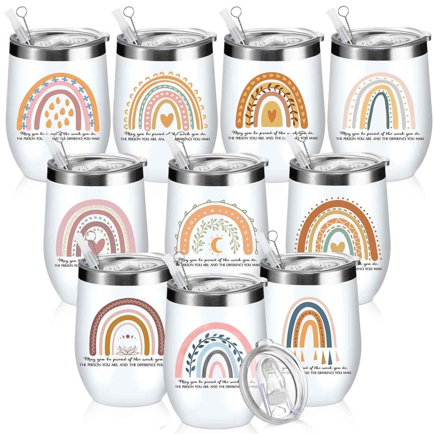 Sieral 10 Pcs Employee Appreciation Gifts Inspirational May You Be Proud Cup 12 oz Stainless Insulated Rainbow Mug with Lids Thank You Gift for Volunteer Medical Assistant Teacher Nurse Team Coworker