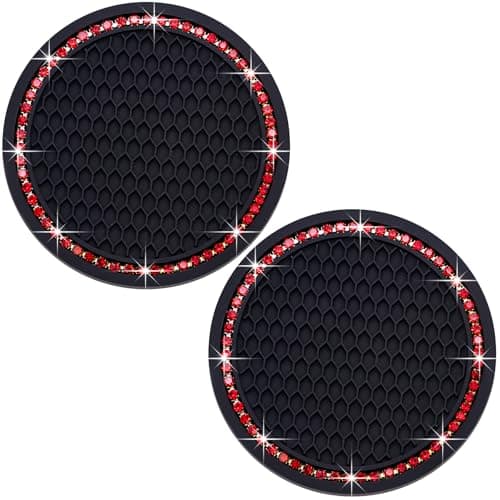 MEAJOO 2PCS Bling Cup Holder Coaster 275 Inch Auto Car Cup Holder Insert Coasters Soft Silicone AntiSlip Shockproof Universal Vehicle Interior Accessories for Women Girls Black Red