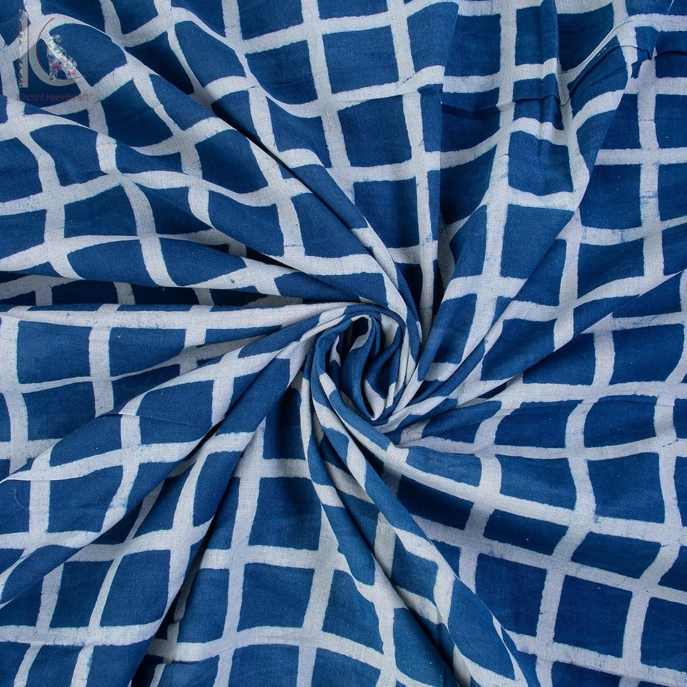 Khushi Handicraft Pure Cotton Voile Wave Pattern Hand Block Indigo Blue Box Printed Unstitched 100 Fabric for Making Dress Material 5 Meter