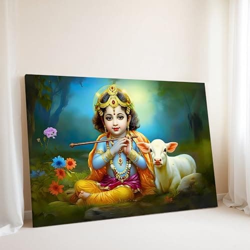 Nozvera Radha Krishna Painting For Wall Decoration Big Size Large Canvas Kahna Wall Painting For Home Decor, Living Room, Bedroom, Office and Hotels Decoration (16 inch * 22 inch, Design 14)