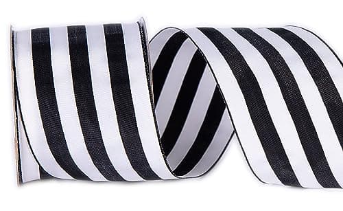 CSZD RIBBON Black White Stripe Wired Ribbon25inch Wide 10 Yards Gift Wrapping Ribbon for Gift Wrapping Crafts DIY Christmas Tree Decor Wreaths Bows Farmhouse Black