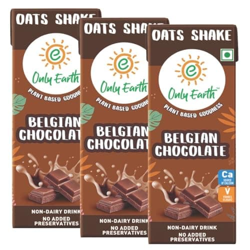 Only Earth Oats Shake | Belgian Chocolate | Vegan | Plant-based | Lactose-free | No Added Preservatives, Colors | Cholesterol-free | Guilt-free | With Calcium, Vitamin D, B1, B2 and B12 165ML (3 Packs)