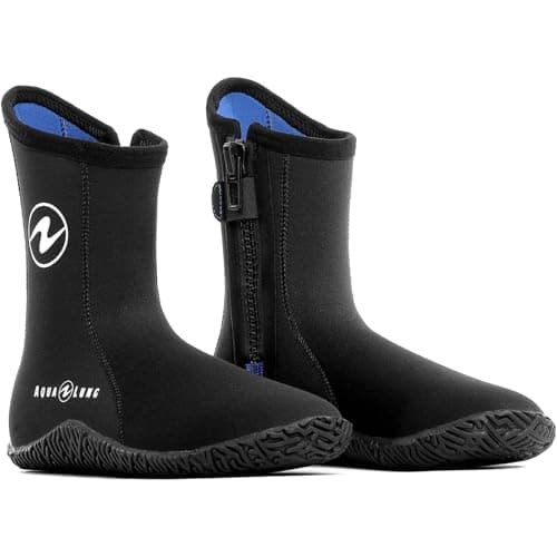 AQUALUNG Unisex Echozip Dive Boots - Durable Warm Flexible Neoprene Scuba Diving Boots for Men & Women - Enhanced Protection, Slip-Resistant Treaded Sole & YKK Zippers, Black/Blue, 12, 7mm
