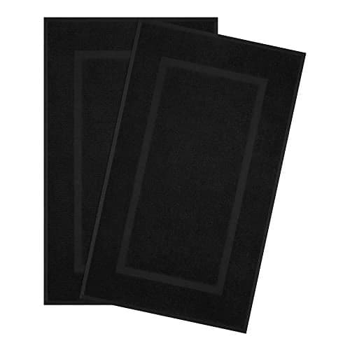 Cotton Paradise 100% Cotton Bath Mats for Bathroom Floor Set of 2 Pack, 20x34 Soft Absorbent Washable Quick Dry Tub Bathmat, Black Towel Bath Mat