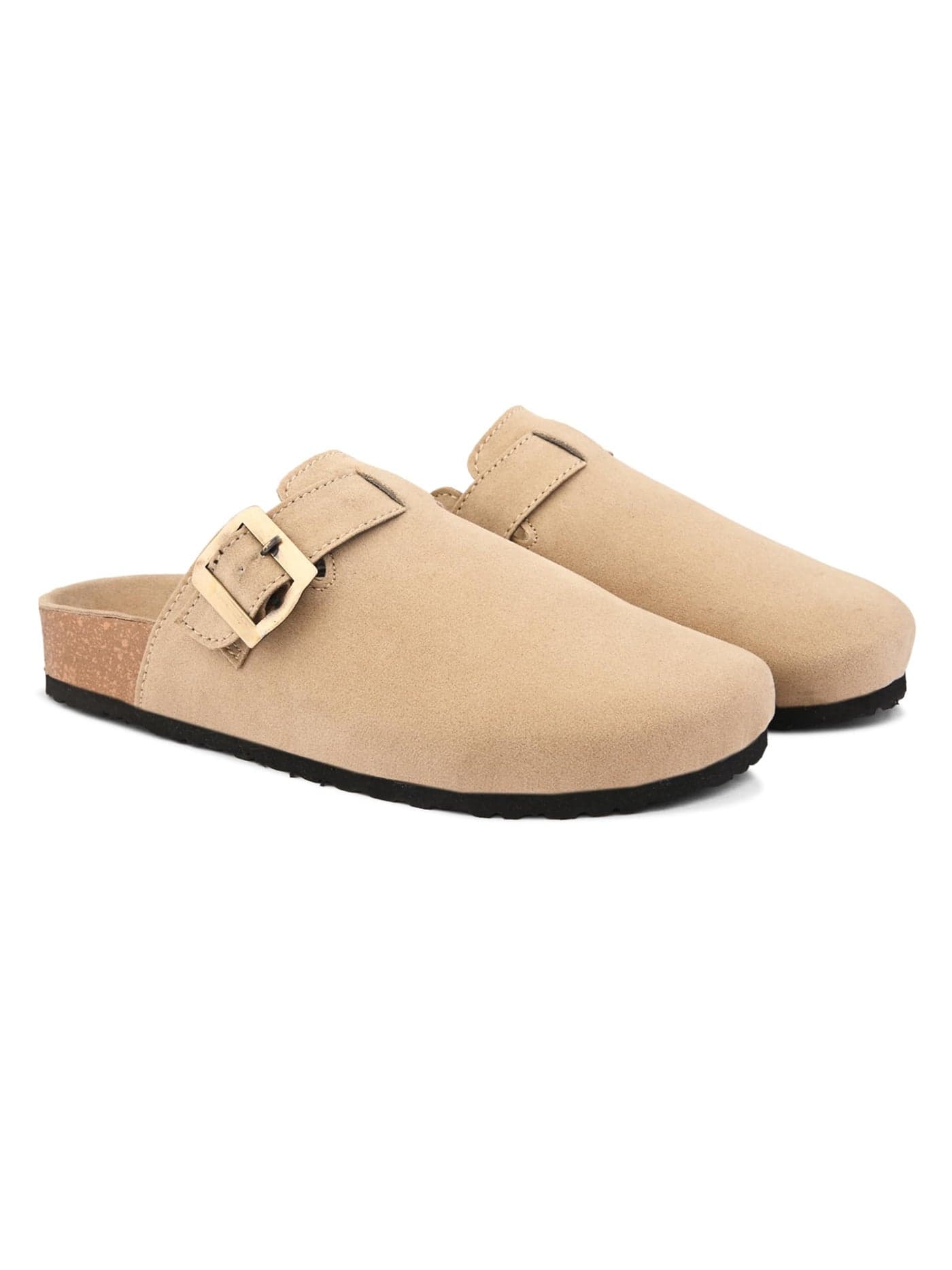 STANPHORD Women’s Suede Clogs with Adjustable Buckle, Cork Footbed Slip-On Mules, Closed Toe Comfort Sandals, Anti-Slip Sole Casual Indoor Outdoor Slippers – WTPDV L09 Beige-4