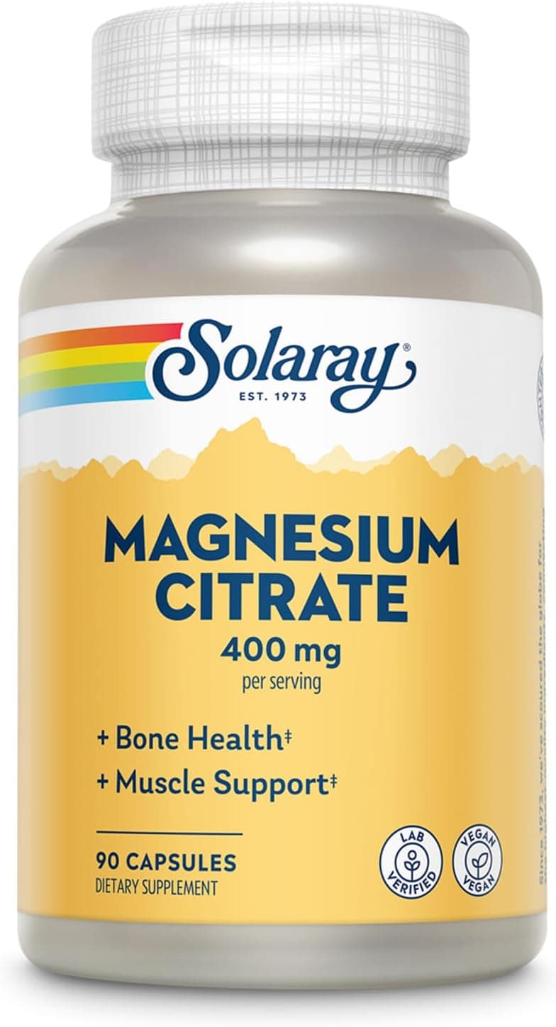 Solaray Magnesium Citrate Pure Magnesium Citrate Capsules Supplement for Calm Bone Health Cellular Energy Heart Muscle Support 400mg Per Serving 90 Vegan Capsules
