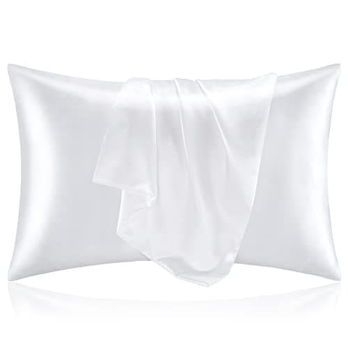 BEDELITE Satin Pillowcase for Hair and Skin, Super Soft and Cooling Similar to Silk Pillow Cases 2 Pack with Envelope Closure, Gift for Women Men(20"x30" Queen Size, White)