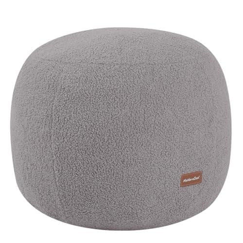 MeMoreCool Stuffed Round Pouf Ottoman Foot Rest, Floor Pouf Foot Stool with Soft Foam Chunk Filling, Small Round Ottoman Footstool Circle Footrest for Living Room, Light Grey
