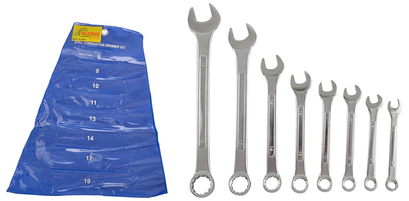GLOBUS 333 Combination Raised Spanner Set (Silver, Pack of 8)