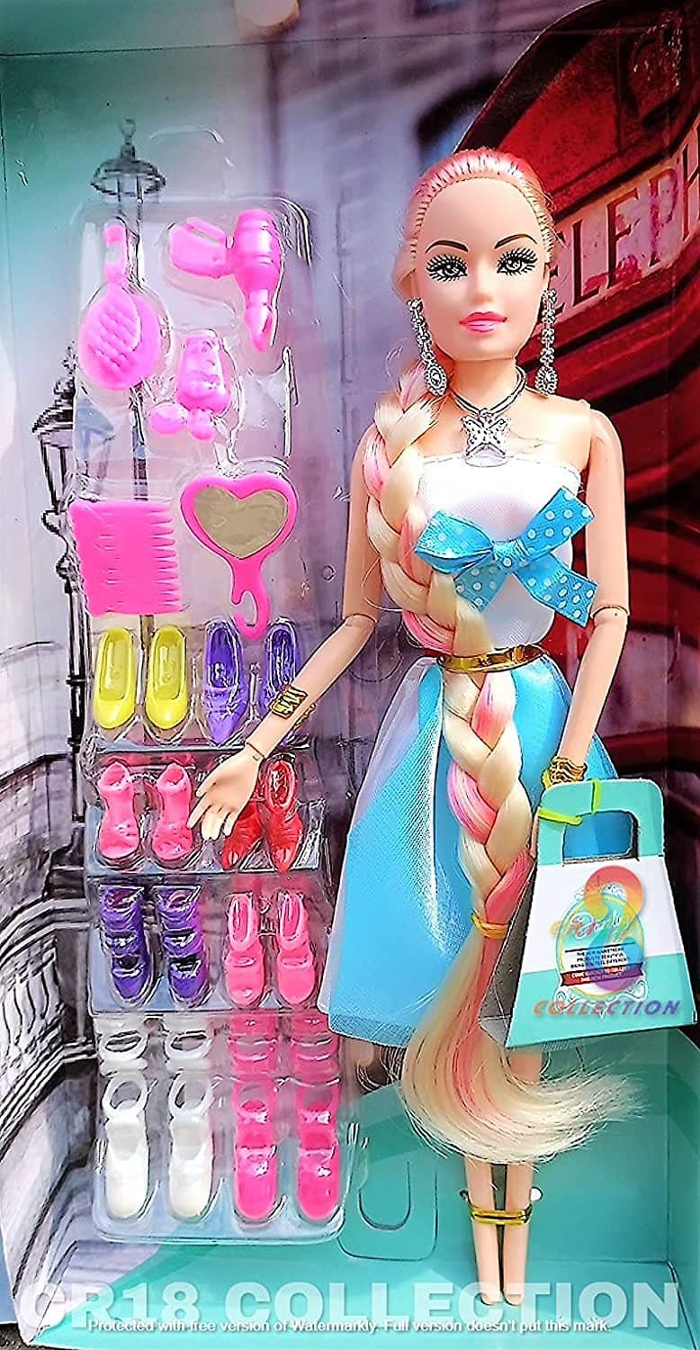 12FOR COLLECTION Fashion and Beauty Feature Plastic Fancy Long Hair Style Doll with Movable Joints Hand Doll for Kids, and Fashion Accessories Dolls Set for Kids Girls