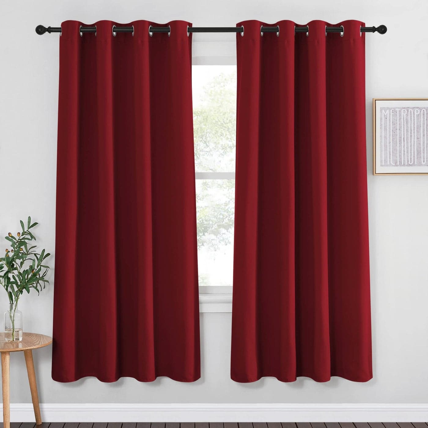 NICETOWN Blackout Curtain Panel Grommet Home Decorations Thermal Insulated Solid Grommet Top Blackout Living Room PanelDrape for Gift Burgundy Red 1 Panel 52 x 72inch