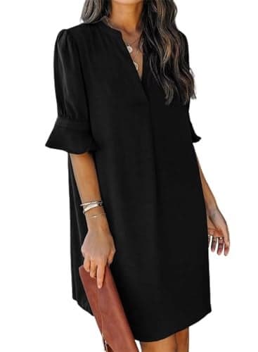 QACOHU Summer Dresses for Women 2025 V Neck Ruffle Short Sleeve Casual Loose Flowy Swing Shift Dress Black XXL