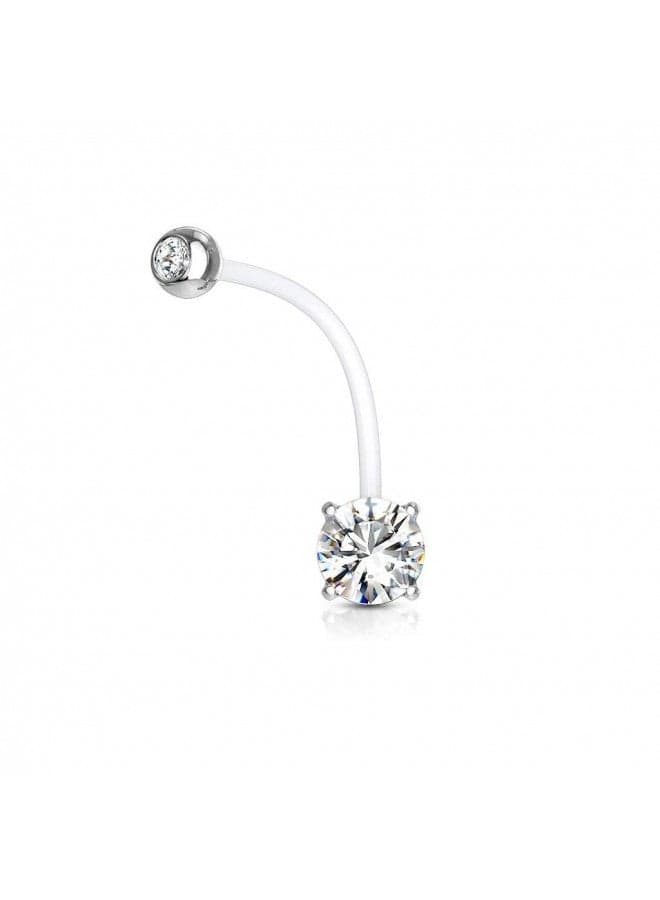 Pierced Owl Double Jeweled Prong Set Round CZ Crystal Pregnancy Maternity Bioflex Belly Button Navel Ring (Clear)
