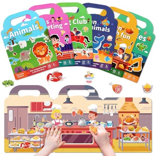 Lerifer Jelly Sticker Books for Kids 245 Set Reusable Sticker Activity Books for Toddler 13 Travel Toys for 2 Boy Girl 6 Set AnimalsVehiclesOcean AnimalsSportsKitchen FunHorse Riding