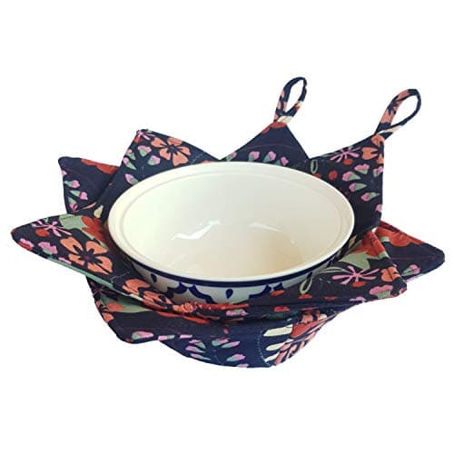 CUSHYSTORE 2X Bowl Cozy Huggers Canvas Holders Heat and Cold Resistant AntiScalding Protector 75 Navy Exotic Flower