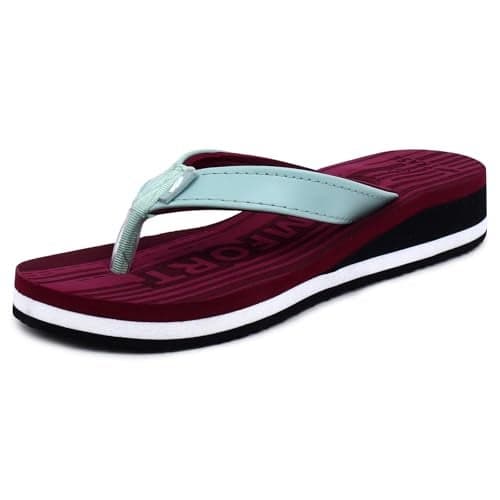 TRASE Easy Breeze Casual Dailywear Flip Flops Slippers For Women (Maroon-Sea Green, 06 UK)