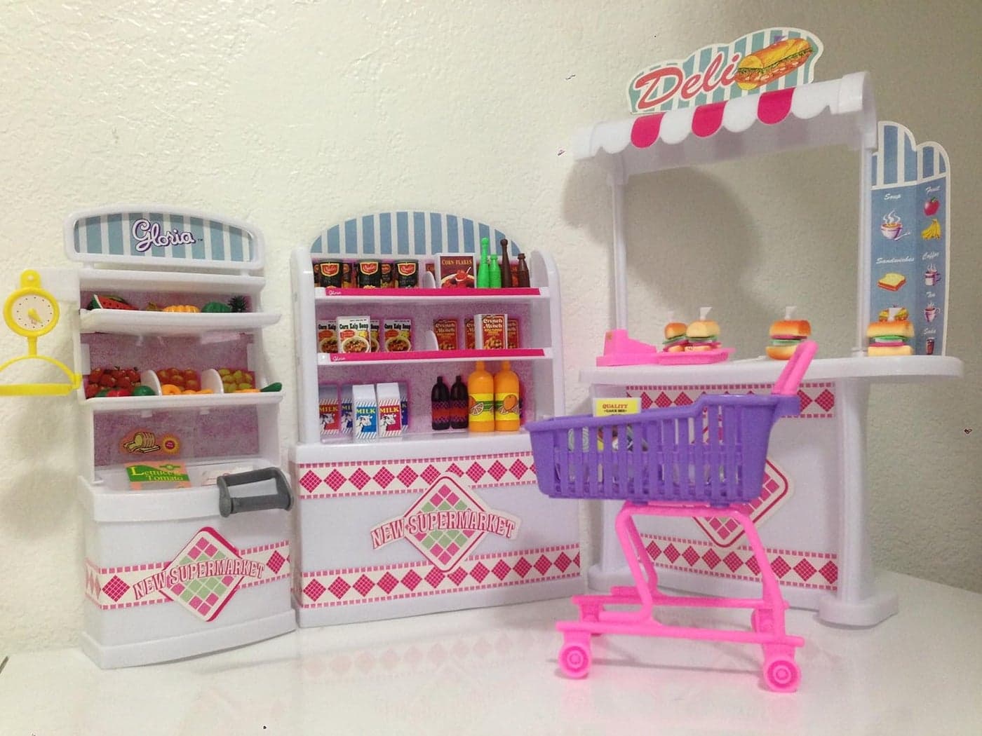 Gloria Dollhouse Furniture Supermarket Shopping Cart Veggie Playset