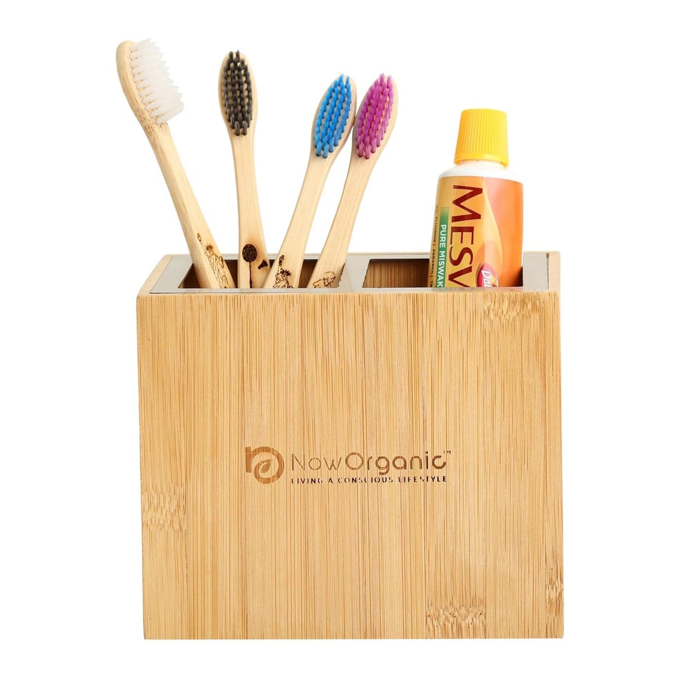 Now Organic Brand Stylish Modern BambooWood Toothpaste Toothbrush Tongue Cleaner Razor Comb Holder orrganiser Set for Bathroom ecoEnviroment Friendly