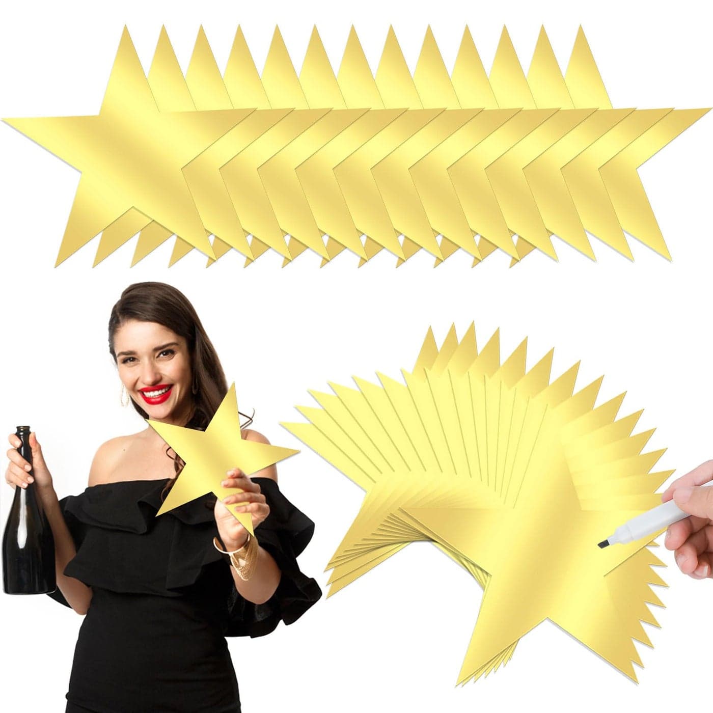 40 Pcs 11 Inch Large Gold Stars Cutouts Gold Stars Decoration Double Printed Paper Stars Decoration Bulletin Board Decoration for Classroom Wedding Birthday