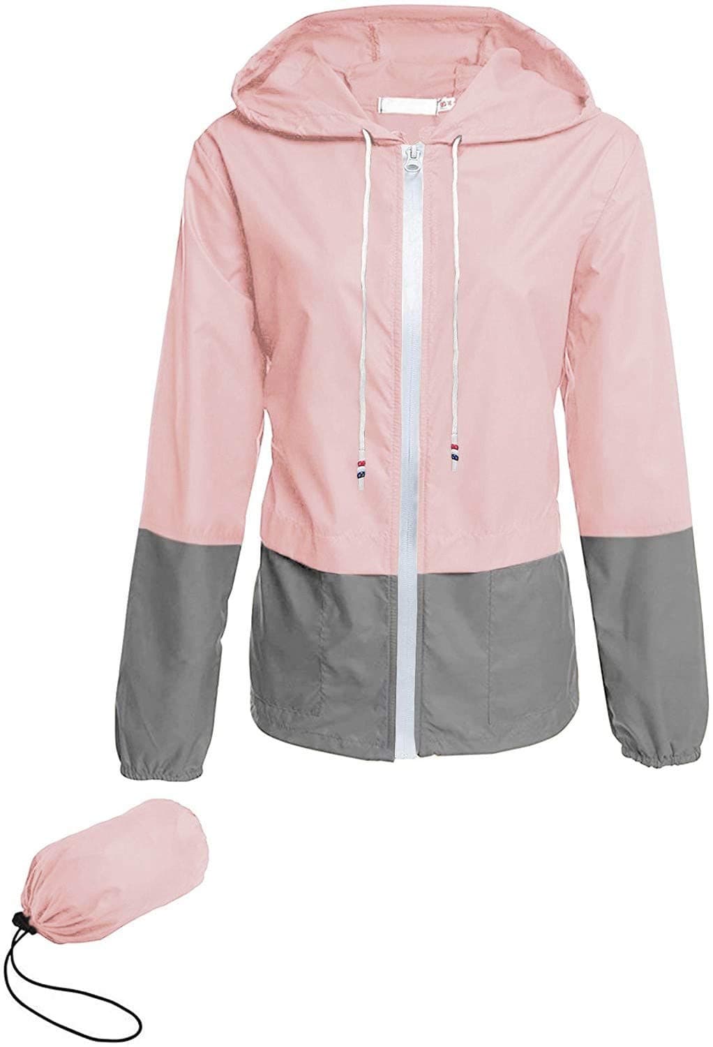 Avoogue Raincoat for Women Lightweight Waterproof Travel Rain Jackets Packable Outdoor Hooded Windbreaker Rain Poncho(Light Pink M)