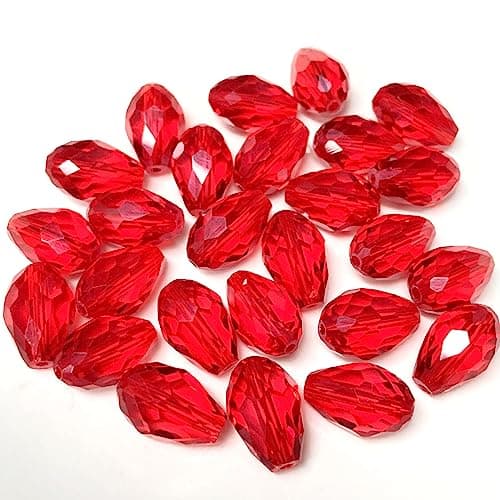 100pcs 6x8mm Crystal Glass Teardrop Beads Faceted Vertical Hole Shape Loose Spacer Beads for Jewelry Making DIY Bracelet Necklace Sewing Crafts DecorationRed
