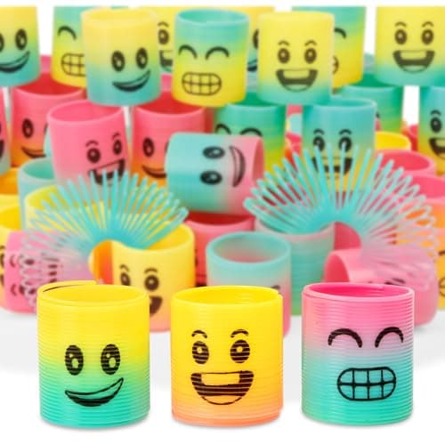 CLEVERZONE 36 Pack Spring Rainbow Magic Fidget Stress Coil Mini Springs Bulk Toys Party Favor For Kids Birthday Carnival Prize Goodie Bag Stuffers For Boys Girls Smile
