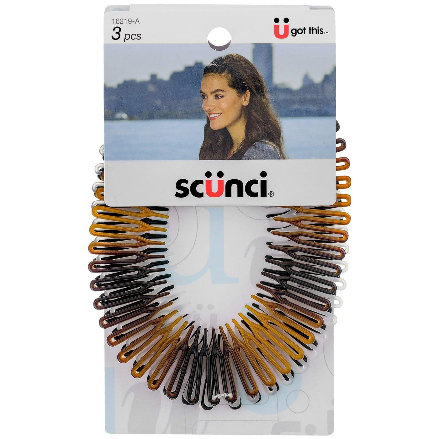Scunci Effortless Beauty Stretch Hair Combs Tortoise Opaque White and Black 3 Packs