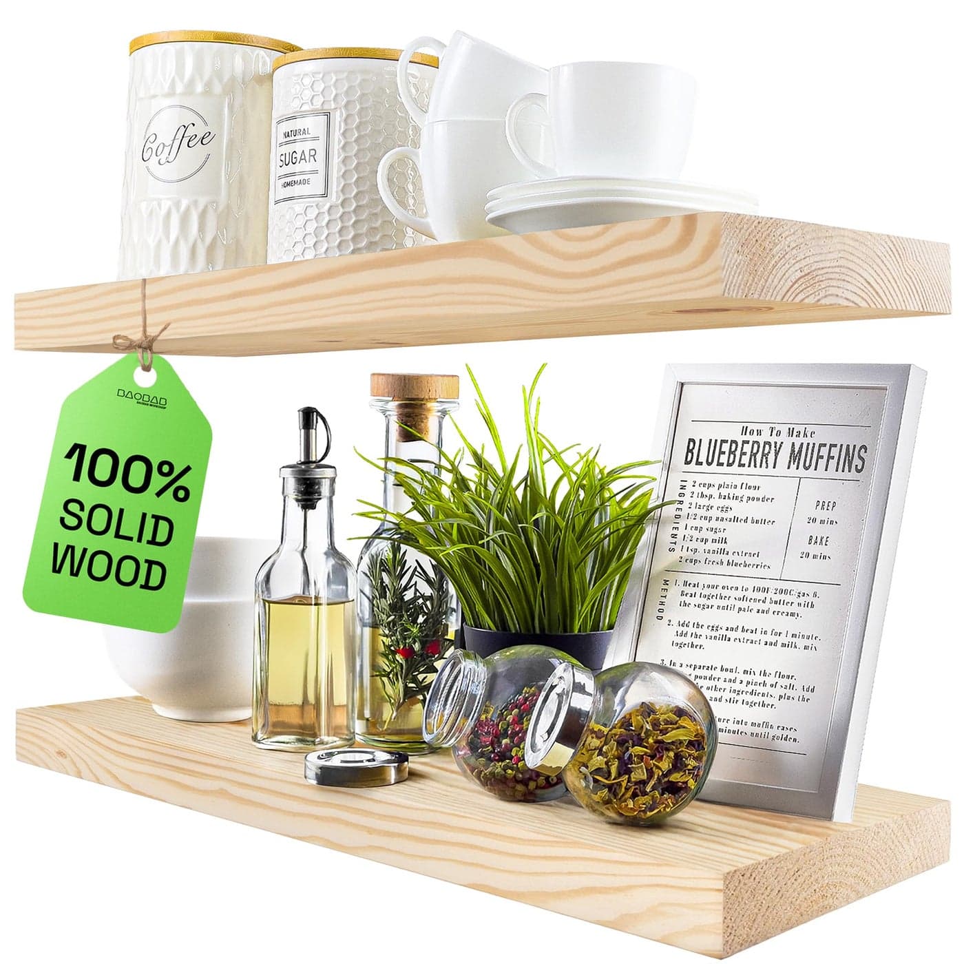 BAOBAB WORKSHOP Wood Floating Shelves for Bathroom Wall Rustic Shelf 24 inch Floating Wooden Shelves for Bedroom Kitchen Living Room Natural Wood Shelves DIY 24 x 67 Inch Set of 2