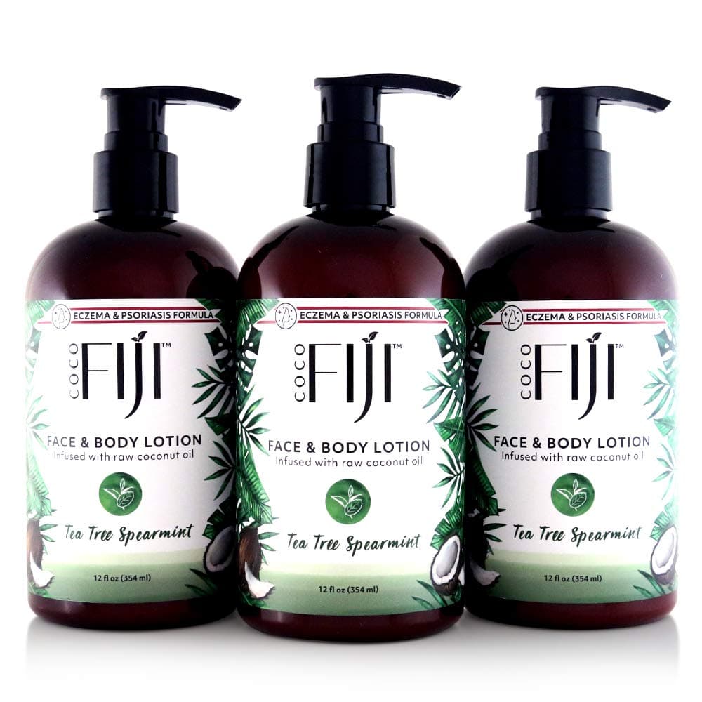 Coco Fiji Face Body Lotion Infused With Coconut Oil Lotion for Dry Skin Moisturizer Face Cream Massage Lotion for Women Men Tea Tree Spearmint 12 oz Pack of 3