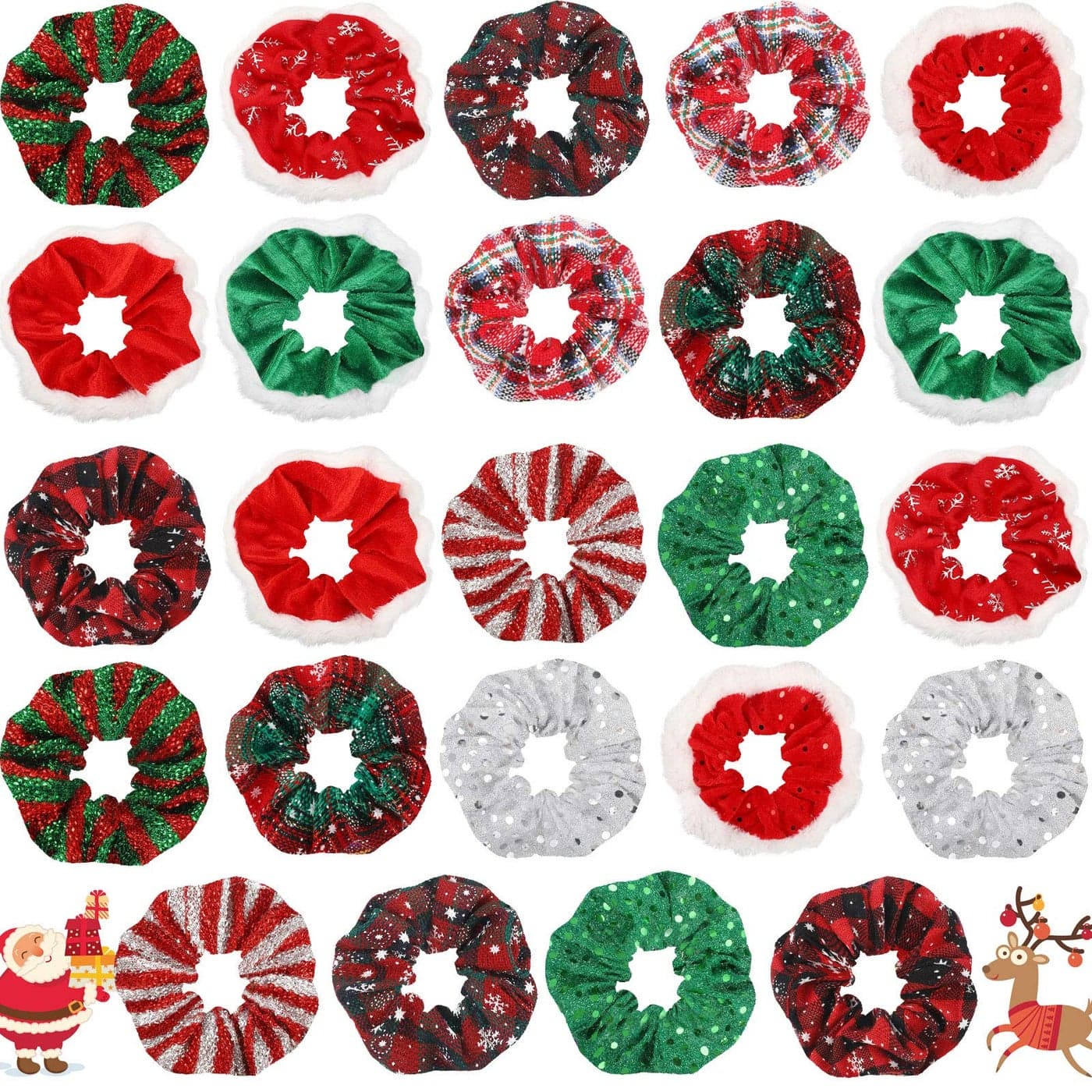 WILLBOND 24 Pcs Christmas Scrunchies Bulk Soft Elastic Plaid Hair Scrunchy Ties Snowflake Christmas Elastics Bobbles for Women