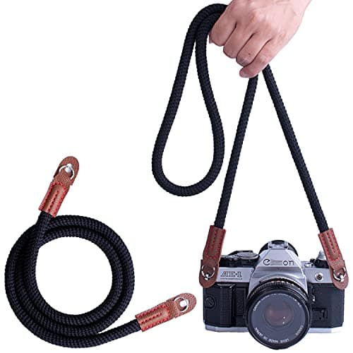 PIBIETTN 100cm Soft Rope Camera Strap,Handmade Portable Camera Strap,SLR, DSLR, Mirrorless Camera Shoulder Neck Strap(Black)