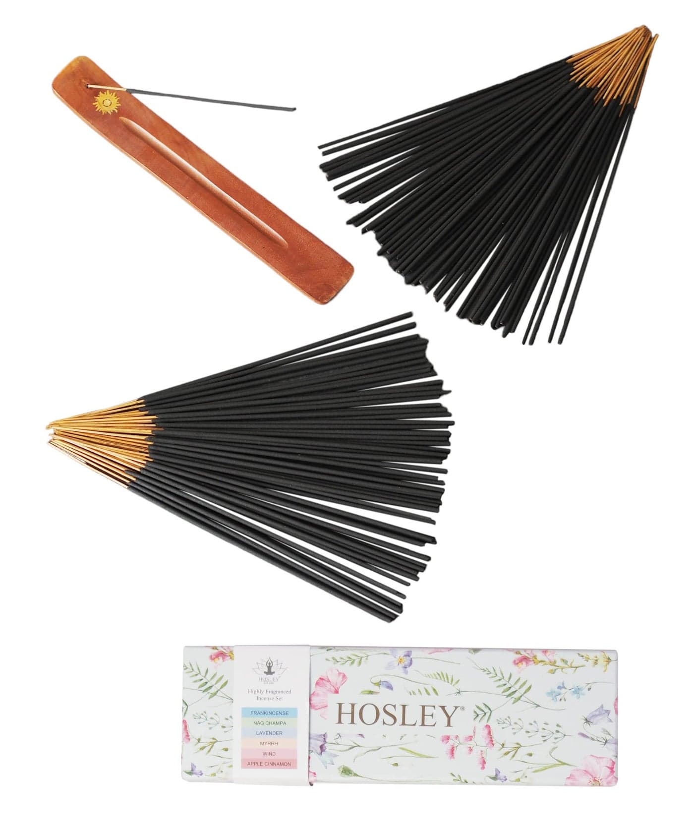 Hosley Aromatherapy 480 Pack Incense Sticks Lavender Eucalyptus Mint Sandalwood Sweet Pea Jasmine Tropical Mist Apple Cinnamon Fresh Bamboo Dragons Blood Myrrh Lavender Lilac Hills and Frankincense
